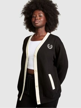 NEW Victoria's Secret PINK Premium Fleece Boyfriend Cardigan Black NWT Size XXL